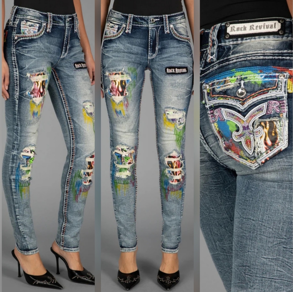 🤘NeW🥰 ROCK REVIVAL HARLOW LIMITED EDITION EMBROIDERED SKINNY JEANS 29 - Picture 4 of 16